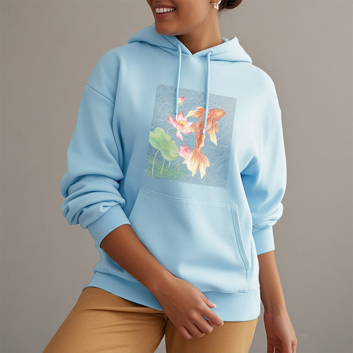 Buddha Stones Sudadera con capucha y forro polar con diseño de pez koi y loto - image 31