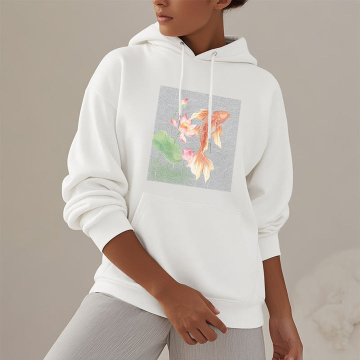 Buddha Stones Sudadera con capucha y forro polar con diseño de pez koi y loto - image 15