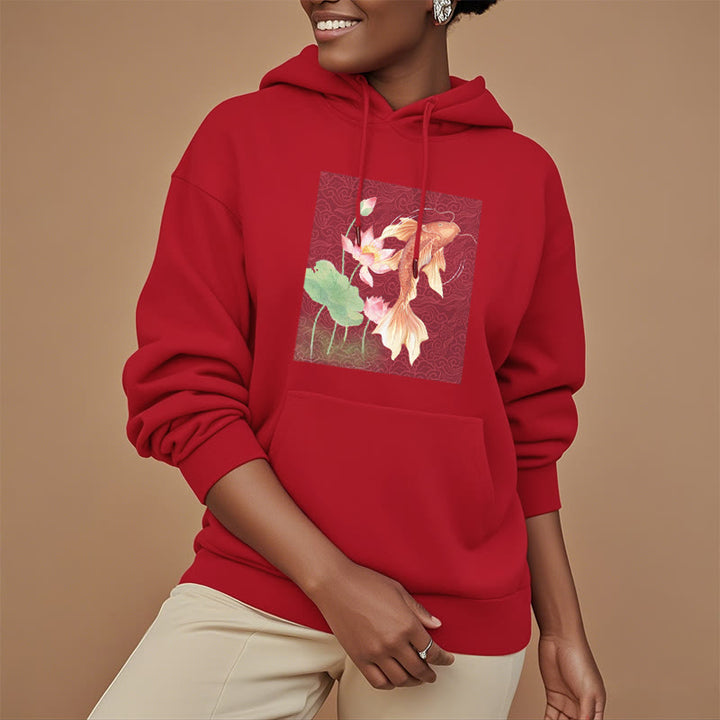 Buddha Stones Sudadera con capucha y forro polar con diseño de pez koi y loto - image 11