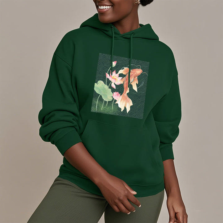 Buddha Stones Sudadera con capucha y forro polar con diseño de pez koi y loto - image 2