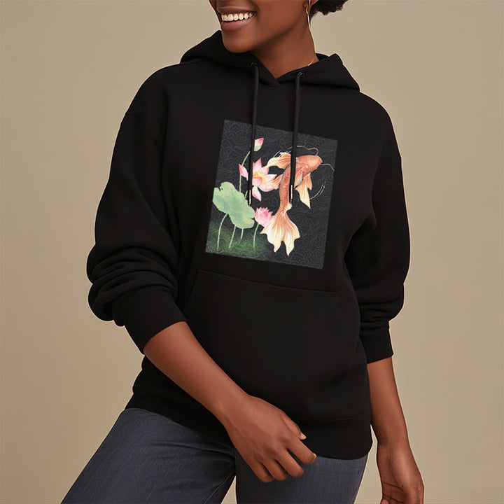 Buddha Stones Sudadera con capucha y forro polar con diseño de pez koi y loto - image 19