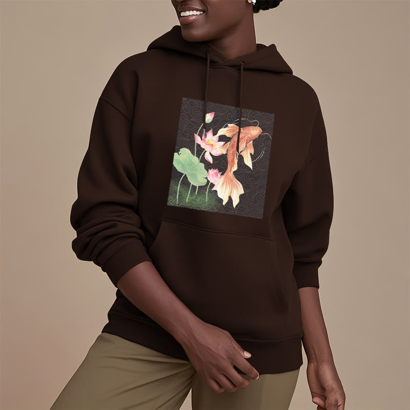Buddha Stones Sudadera con capucha y forro polar con diseño de pez koi y loto - image 27