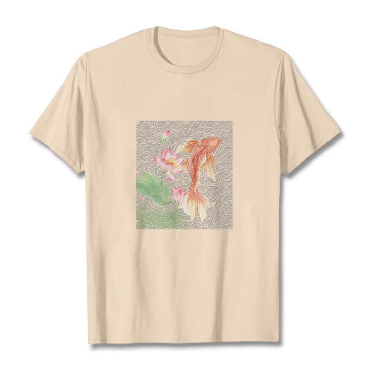 Camiseta de algodón con combinación de loto, pez koi y Buddha Stones - Sopa de mariscos - 2XL - image 12