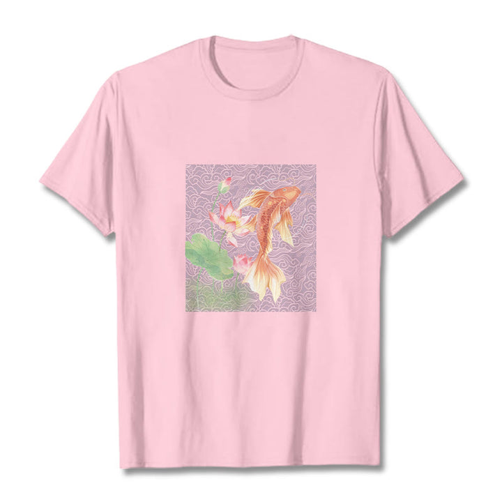 Camiseta de algodón con combinación de loto, pez koi y Buddha Stones - rosa claro - 2XL - image 18