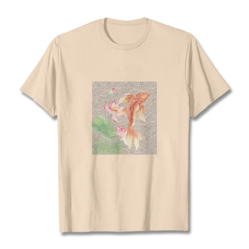 Camiseta de algodón con combinación de loto, pez koi y Buddha Stones - Sopa de mariscos - 2XL - image 13