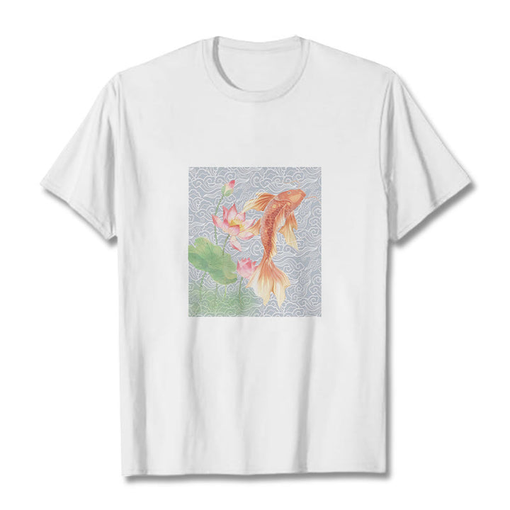 Camiseta de algodón con combinación de loto, pez koi y Buddha Stones - Blanco - 2XL - image 3