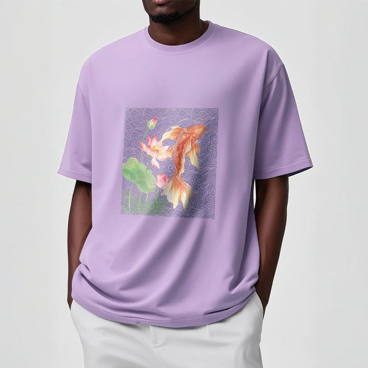 Camiseta de algodón con combinación de loto, pez koi y Buddha Stones - image 17