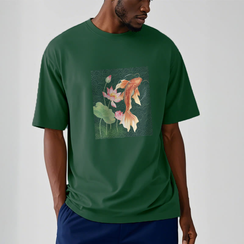 Camiseta de algodón con combinación de loto, pez koi y Buddha Stones - image 11