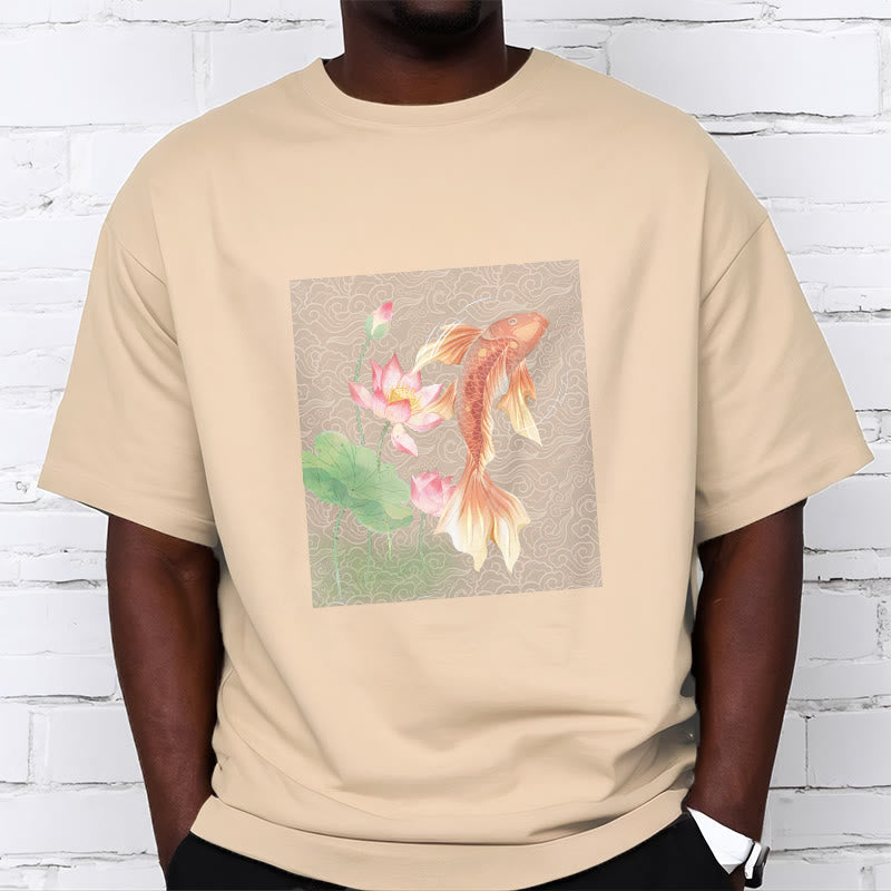 Camiseta de algodón con combinación de loto, pez koi y Buddha Stones - image 14