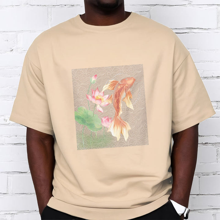 Camiseta de algodón con combinación de loto, pez koi y Buddha Stones - image 14