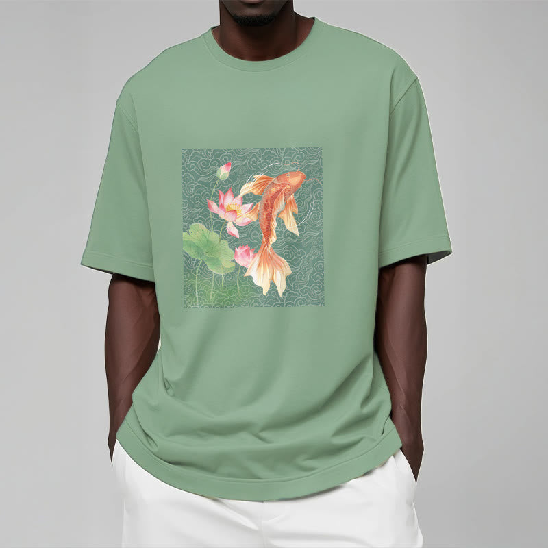 Camiseta de algodón con combinación de loto, pez koi y Buddha Stones - image 15
