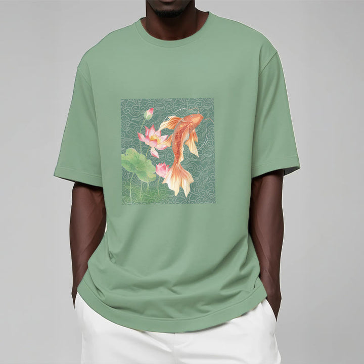 Camiseta de algodón con combinación de loto, pez koi y Buddha Stones - image 15
