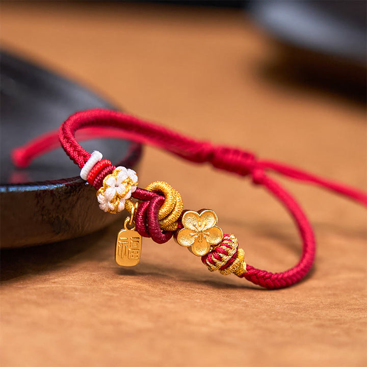 Pulsera de hilo rojo con Buddha Stones, flor de melocotón, amuleto de felicidad, suerte