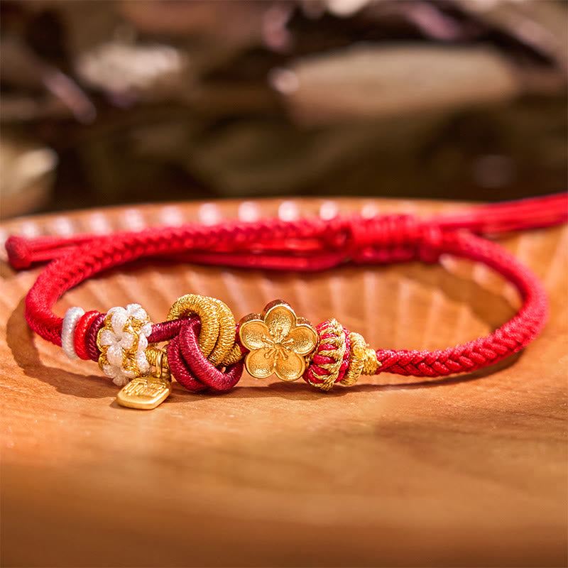 Pulsera de hilo rojo con Buddha Stones, flor de melocotón, amuleto de felicidad, suerte