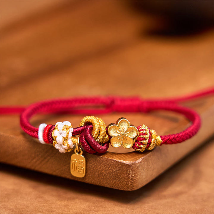 Pulsera de hilo rojo con Buddha Stones, flor de melocotón, amuleto de felicidad, suerte