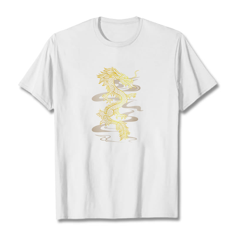 Camiseta de algodón con diseño de dragón dorado y Buddha Stones - Blanco - 2XL - image 6