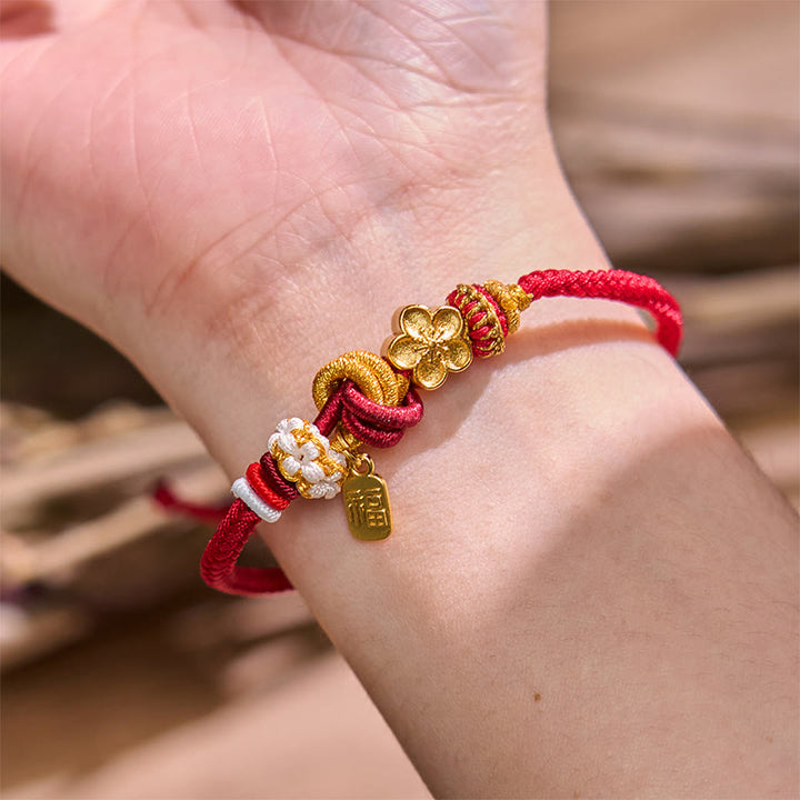 Pulsera de hilo rojo con Buddha Stones, flor de melocotón, amuleto de felicidad, suerte