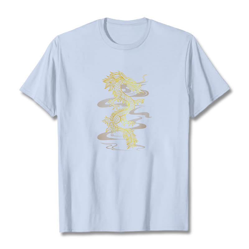 Camiseta de algodón con diseño de dragón dorado y Buddha Stones - Cian claro - 2XL - image 6