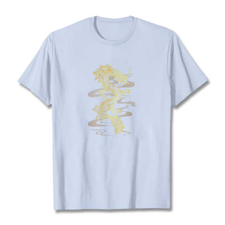 Camiseta de algodón con diseño de dragón dorado y Buddha Stones - Cian claro - 2XL - image 6