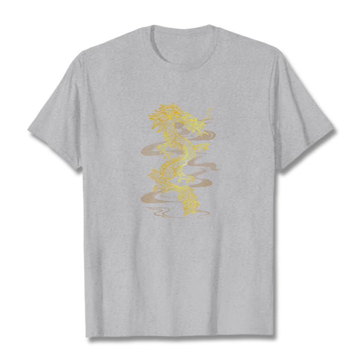Camiseta de algodón con diseño de dragón dorado y Buddha Stones - Gris claro - 2XL - image 12