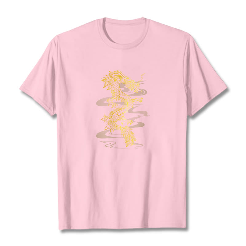 Camiseta de algodón con diseño de dragón dorado y Buddha Stones - rosa claro - 2XL - image 18