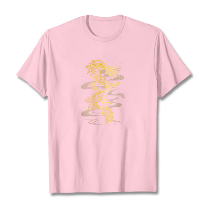 Camiseta de algodón con diseño de dragón dorado y Buddha Stones - rosa claro - 2XL - image 18