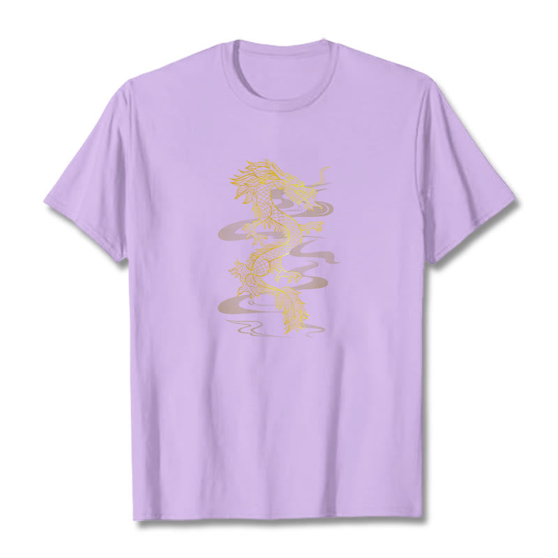 Camiseta de algodón con diseño de dragón dorado y Buddha Stones - Ciruela - 2XL - image 17