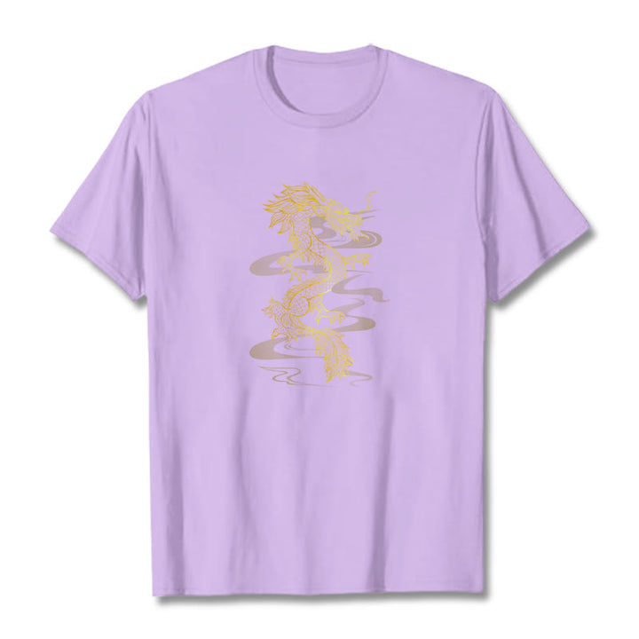 Camiseta de algodón con diseño de dragón dorado y Buddha Stones - Ciruela - 2XL - image 16
