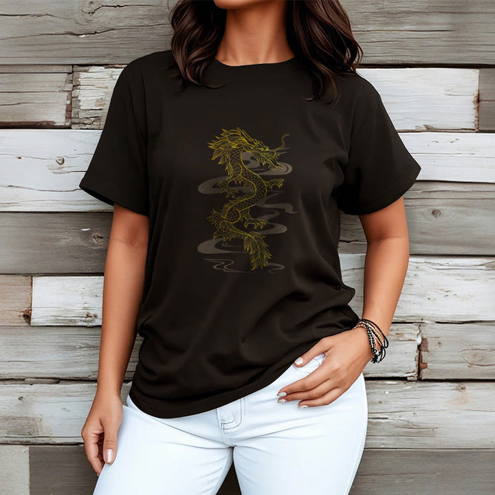 Camiseta de algodón con diseño de dragón dorado y Buddha Stones - image 4