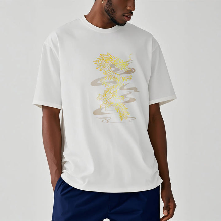 Camiseta de algodón con diseño de dragón dorado y Buddha Stones - image 8