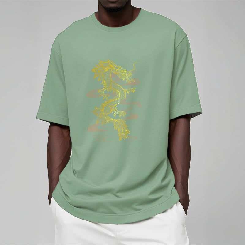 Camiseta de algodón con diseño de dragón dorado y Buddha Stones - image 15