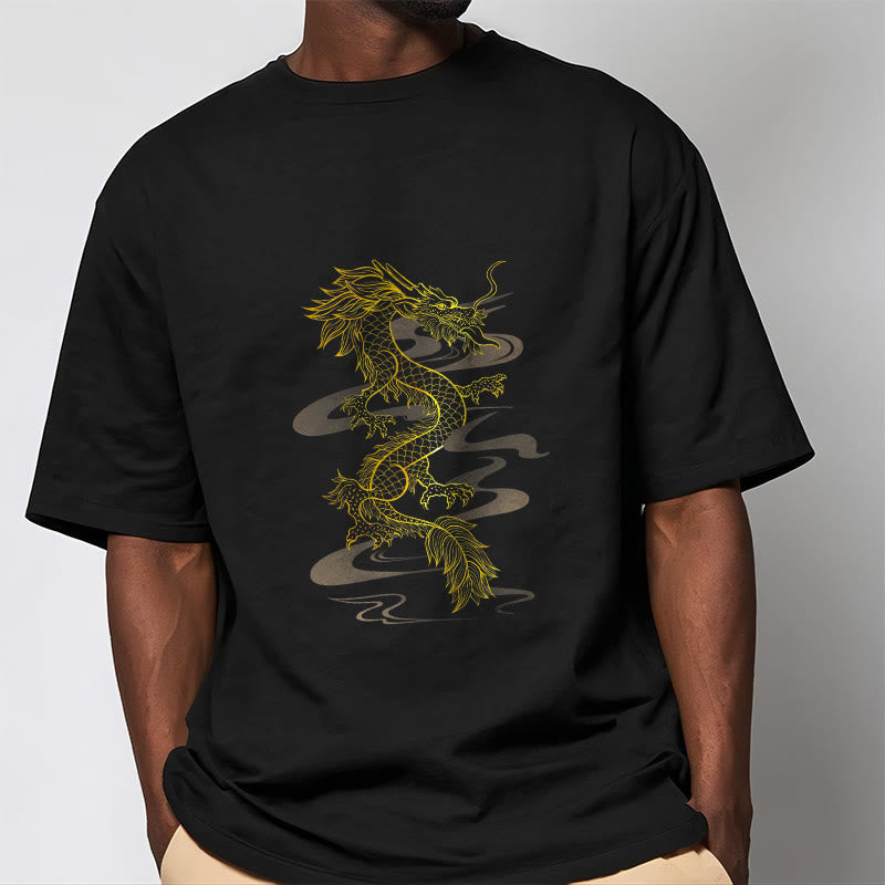 Camiseta de algodón con diseño de dragón dorado y Buddha Stones - image 3