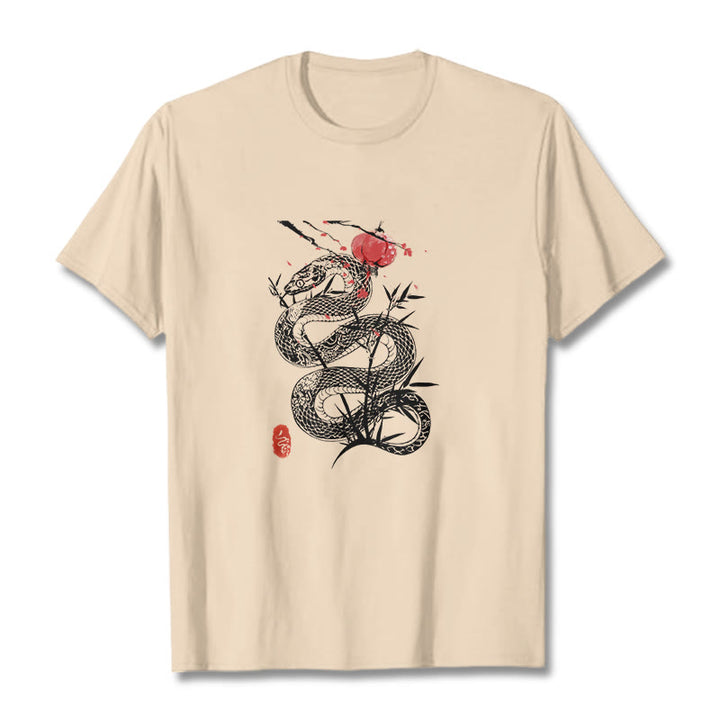 Camiseta de algodón con diseño de serpiente, hojas de bambú y farolillos de Buddha Stones - Sopa de mariscos - 2XL - image 13