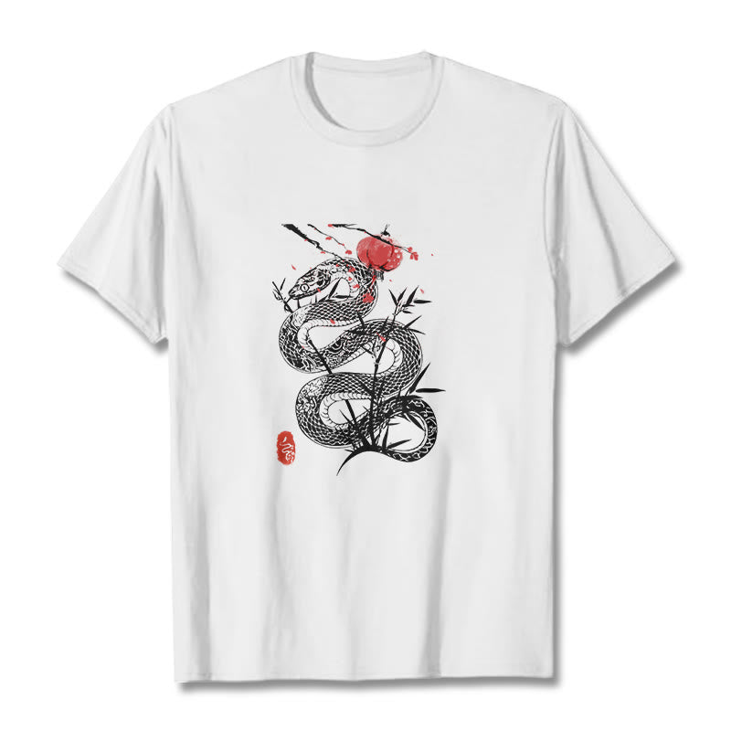 Camiseta de algodón con diseño de serpiente, hojas de bambú y farolillos de Buddha Stones - image 7