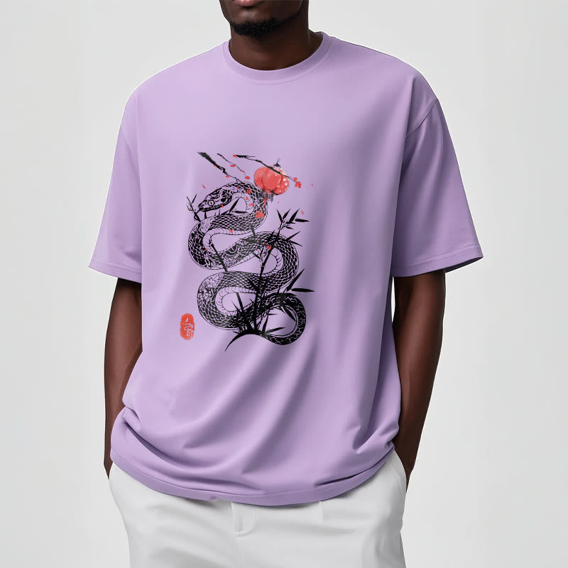 Camiseta de algodón con diseño de serpiente, hojas de bambú y farolillos de Buddha Stones - image 18