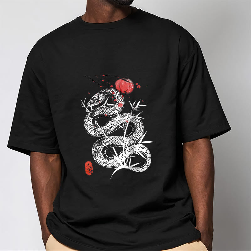 Camiseta de algodón con diseño de serpiente, hojas de bambú y farolillos de Buddha Stones - image 2