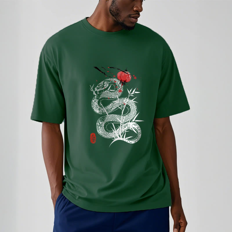 Camiseta de algodón con diseño de serpiente, hojas de bambú y farolillos de Buddha Stones - image 11
