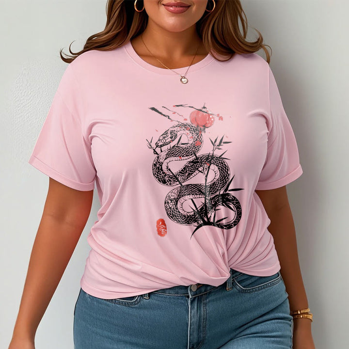 Camiseta de algodón con diseño de serpiente, hojas de bambú y farolillos de Buddha Stones - image 20