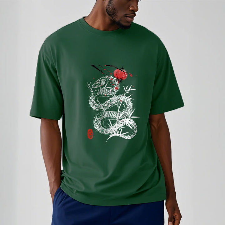 Camiseta de algodón con diseño de serpiente, hojas de bambú y farolillos de Buddha Stones - image 10