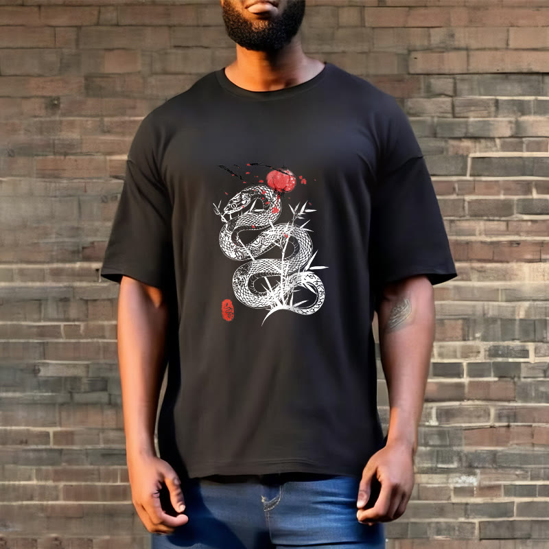 Camiseta de algodón con diseño de serpiente, hojas de bambú y farolillos de Buddha Stones - image 1