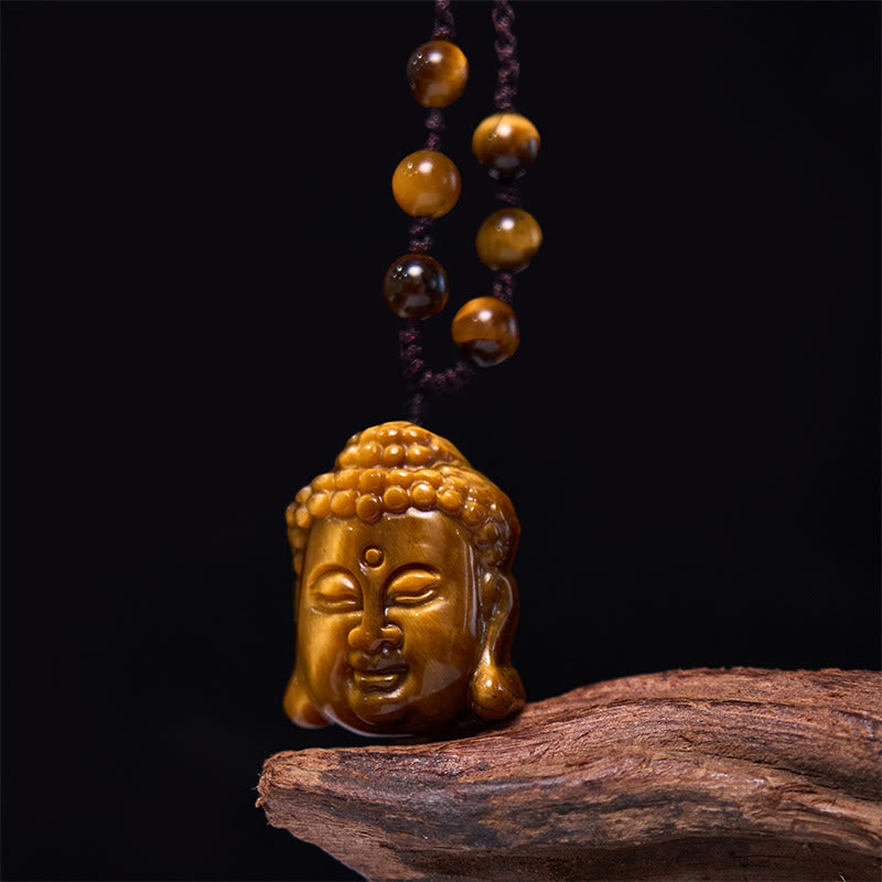 Collar con colgante de cabeza de Buda con Buddha Stones y ojo de tigre - image 11