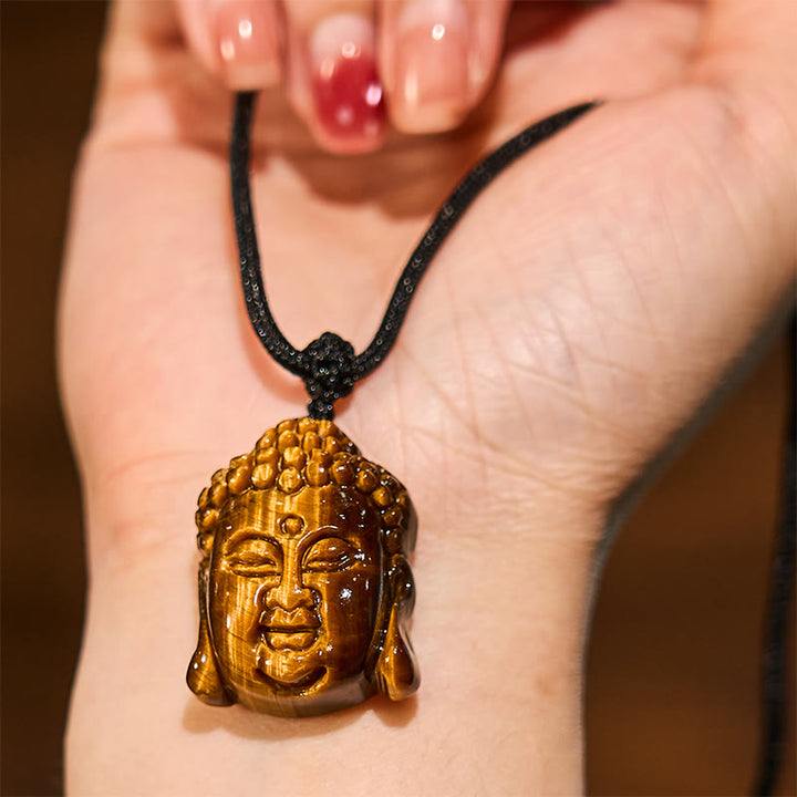 Collar con colgante de cabeza de Buda con Buddha Stones y ojo de tigre - image 5
