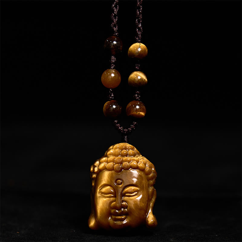 Collar con colgante de cabeza de Buda con Buddha Stones y ojo de tigre - image 16