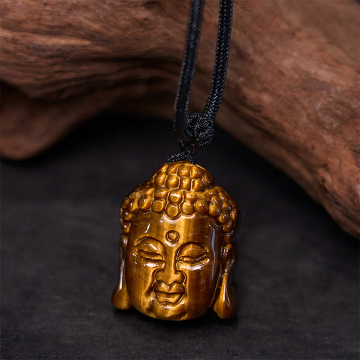 Collar con colgante de cabeza de Buda con Buddha Stones y ojo de tigre - image 6