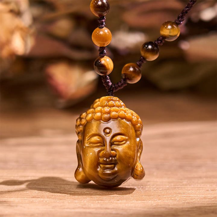 Collar con colgante de cabeza de Buda con Buddha Stones y ojo de tigre - image 13