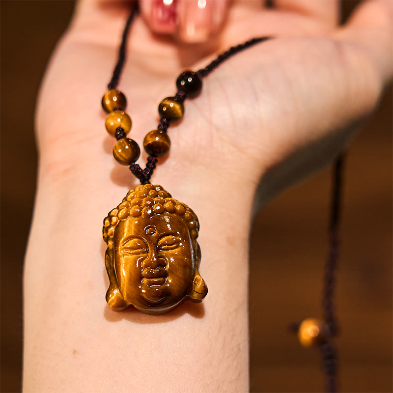 Collar con colgante de cabeza de Buda con Buddha Stones y ojo de tigre - image 14