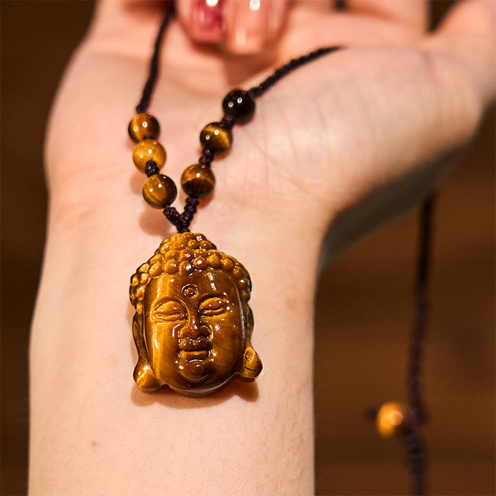 Collar con colgante de cabeza de Buda con Buddha Stones y ojo de tigre - image 14