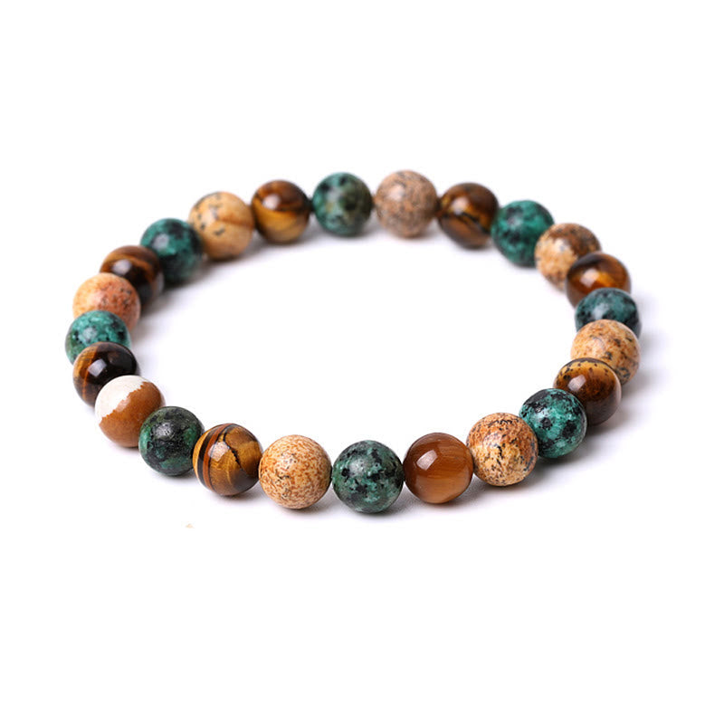 Pulsera de protección con cuentas combinadas de jaspe, turquesa y ojo de tigre con Buddha Stones naturales