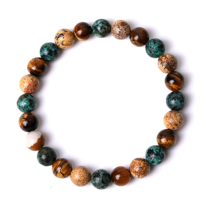 Pulsera de protección con cuentas combinadas de jaspe, turquesa y ojo de tigre con Buddha Stones naturales