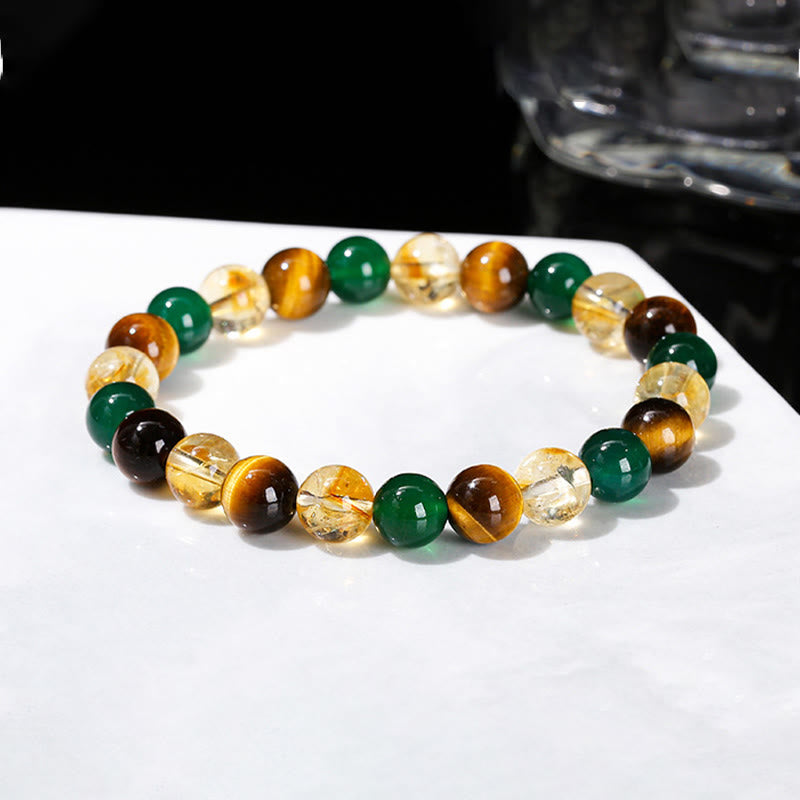 Pulsera de protección con cuentas combinadas de citrino, ágata verde y ojo de tigre natural y Buddha Stones